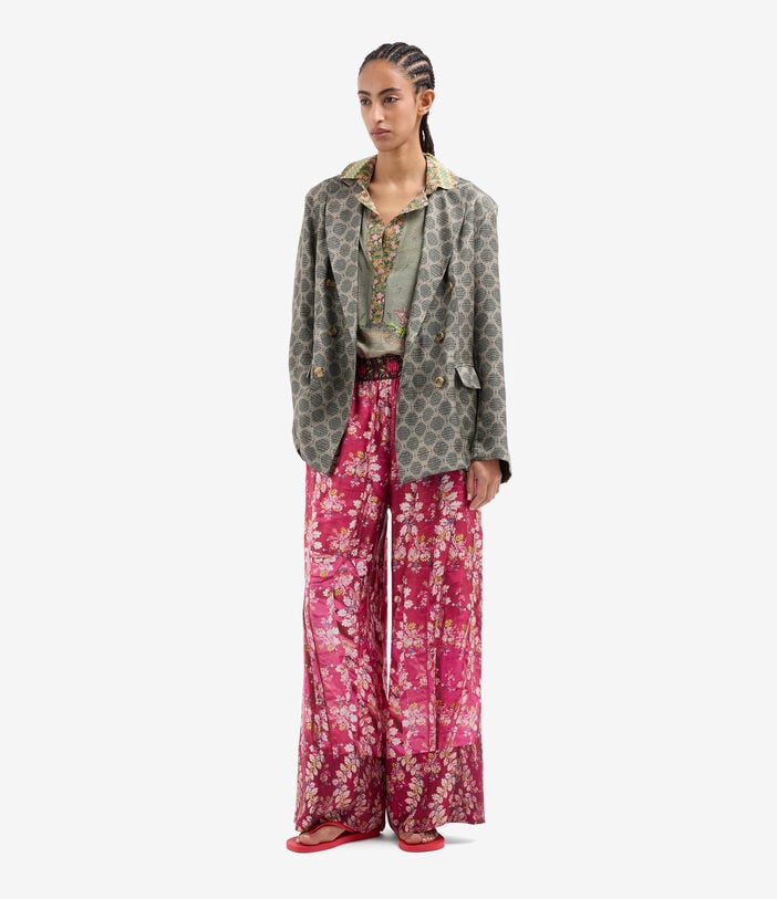 Pierre Louis Mascia ALOE Palazzo Trousers Silk ROSA DAMASCO ALOESPT12450SE517993101