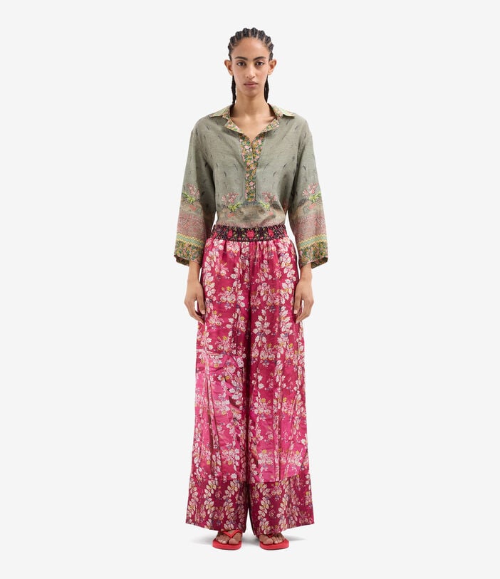 Pierre Louis Mascia ALOE Palazzo Trousers Silk ROSA DAMASCO ALOESPT12450SE517993101