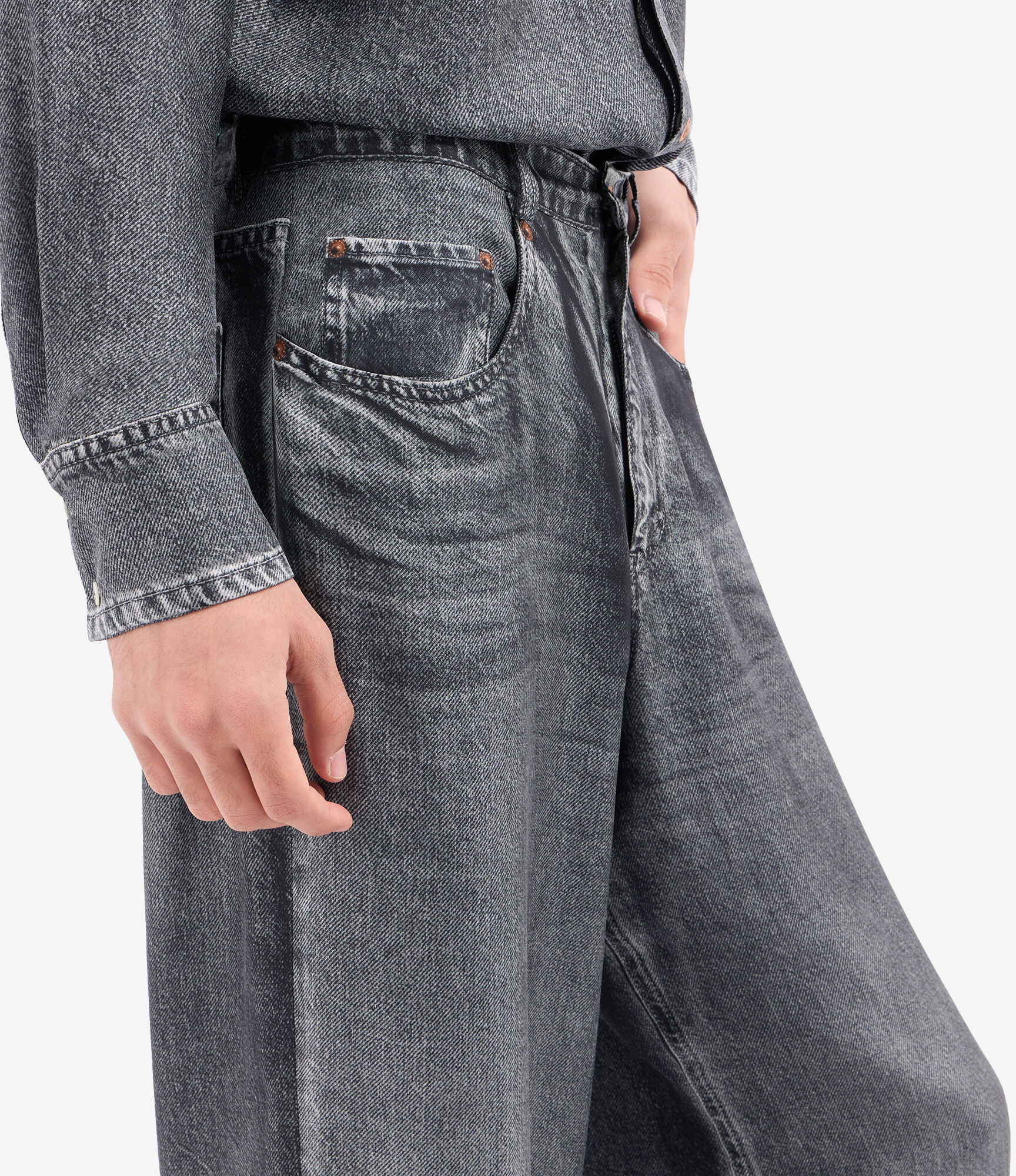 ALOE Trousers Silk Faux-Denim in BLACK DENIM | Pierre-Louis Mascia®
