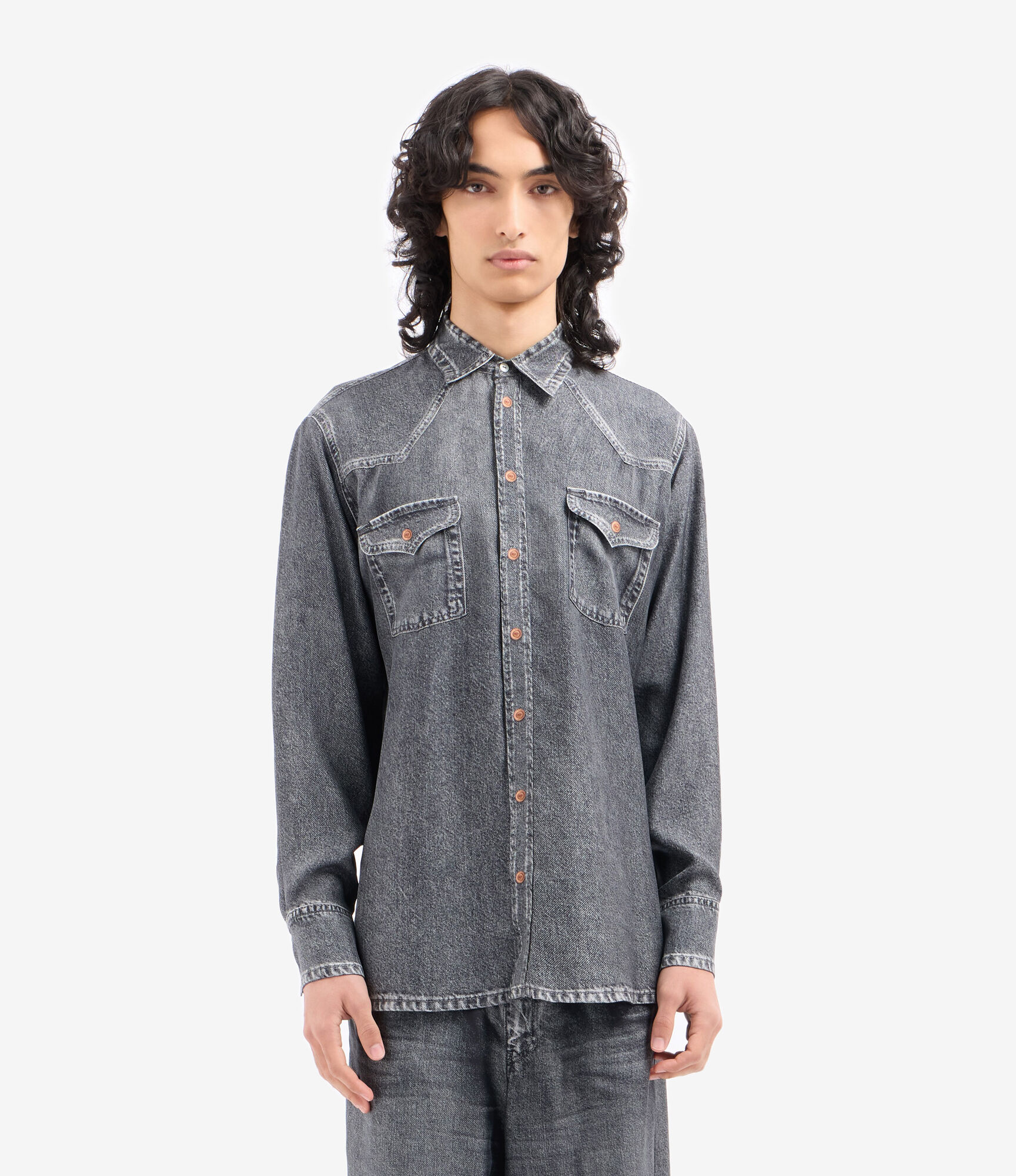 ALOE Longsleeve Shirt Silk Faux-Denim in BLACK DENIM | Pierre