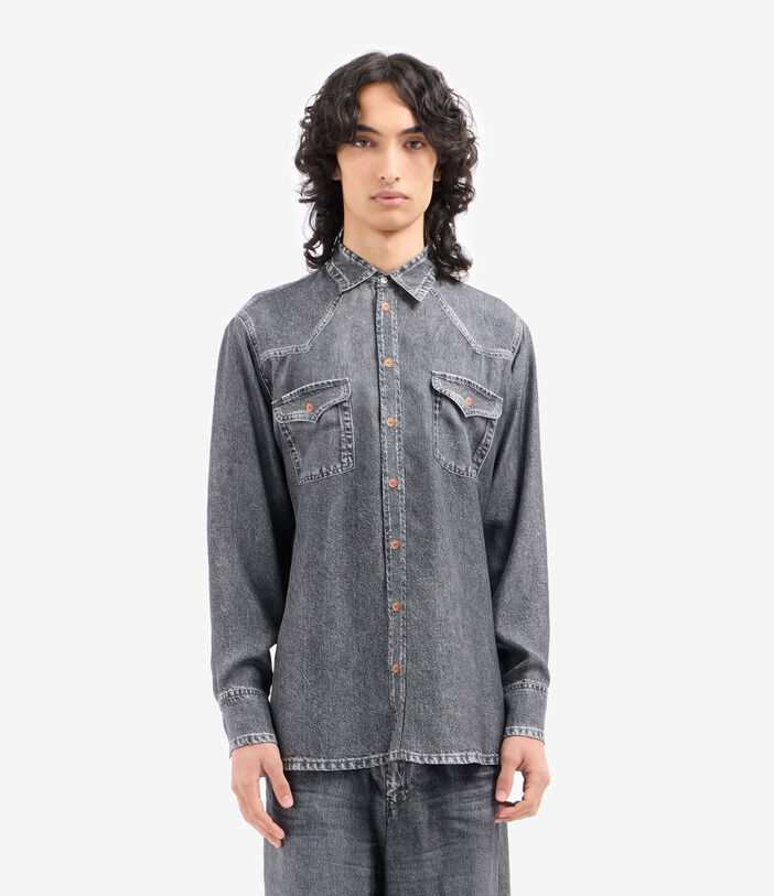 Pierre Louis Mascia ALOE Longsleeve Shirt Silk Faux-Denim BLACK DENIM ALOESCML12657SE516081103