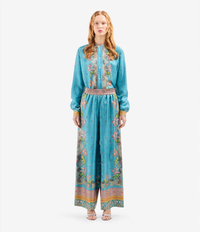 Pierre Louis Mascia ALOE Palazzo Trousers Silk CELESTE ALOESPT12450SE517994101