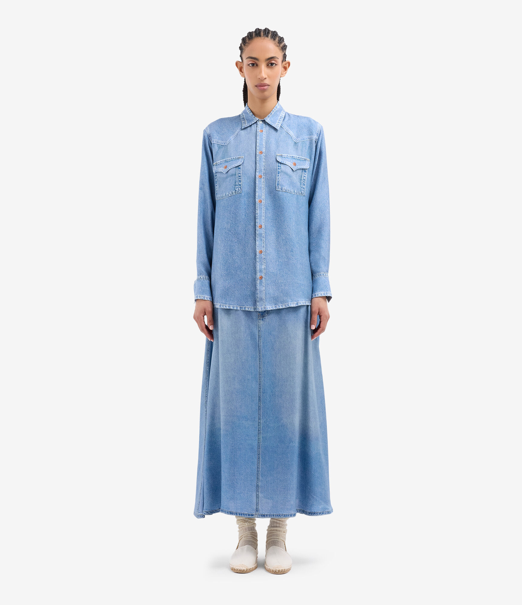 ALOE Longsleeve Shirt Silk Faux-Denim in DENIM | Pierre-Louis Mascia®