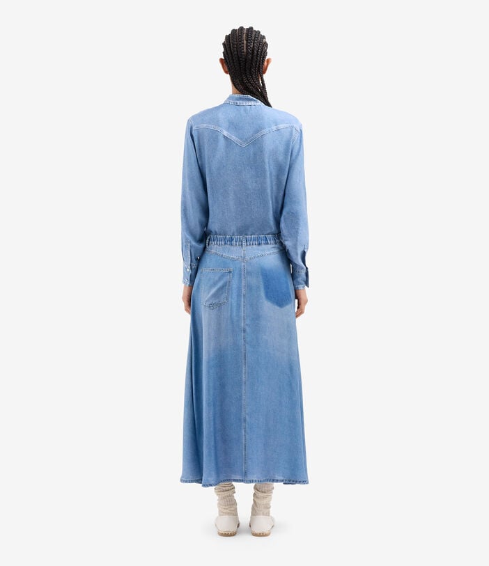 Pierre Louis Mascia ALOE A-line Skirt Silk Faux-Denim DARK DENIM ALOESGO12777SE517405101