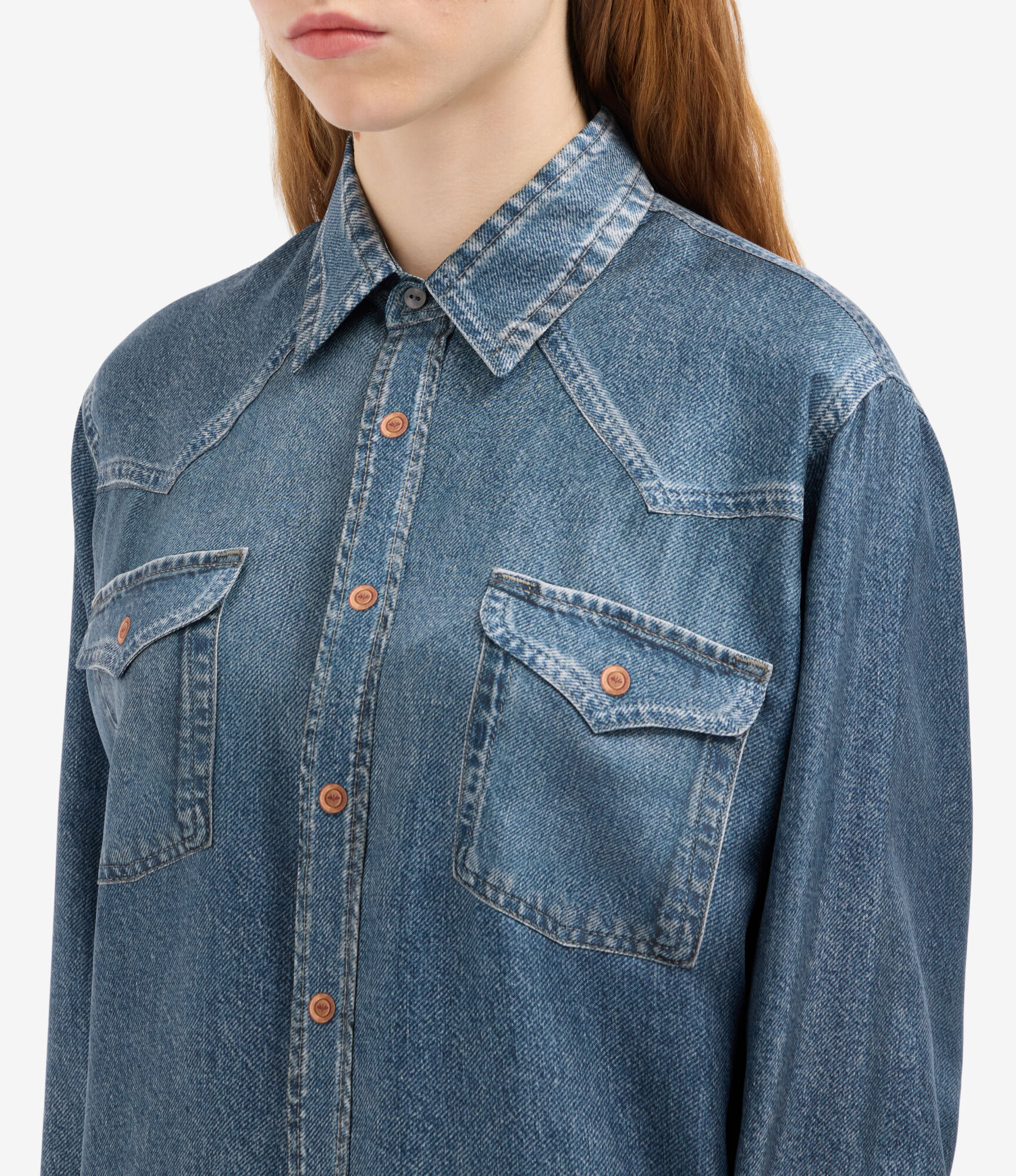 ALOE Longsleeve Shirt Silk Faux-Denim in DARK DENIM | Pierre-Louis