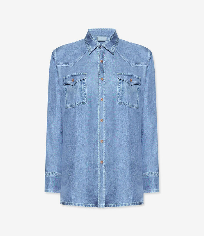 Pierre Louis Mascia ALOE Longsleeve Shirt Silk Faux-Denim DENIM ALOESCML12657SE516081102