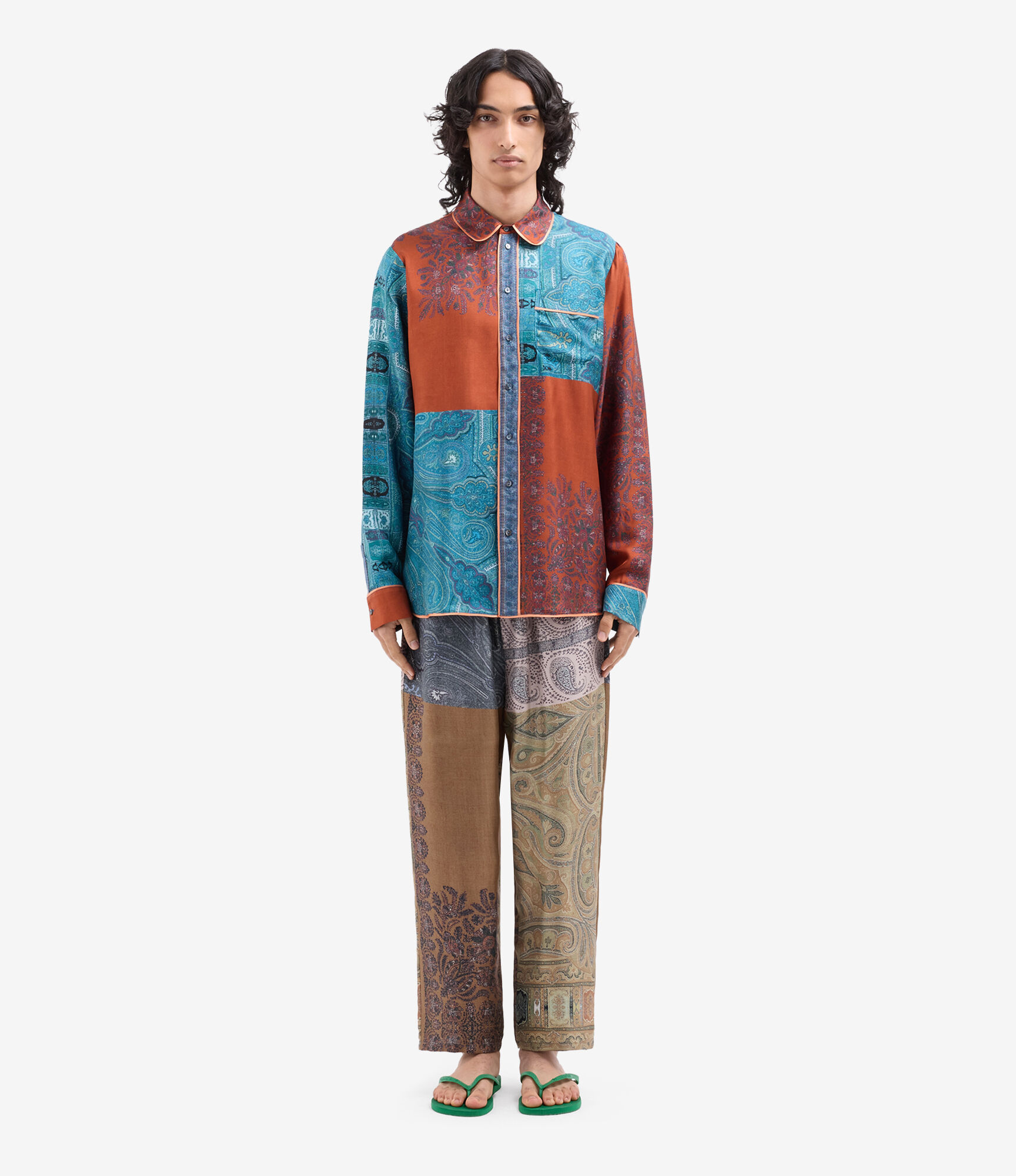 Pierre-Louis Mascia オープンカラーシャツ　総柄　シルクシャツ ALOE Longsleeve Shirt Silk in TERRACOTTA - INDACO | Pierre-Louis