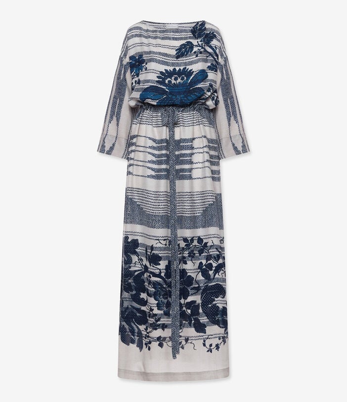 Pierre Louis Mascia TETRIS Belted Kaftan Dress Silk RAMPICANTE BLU TETRISSVAB12178SE518104101