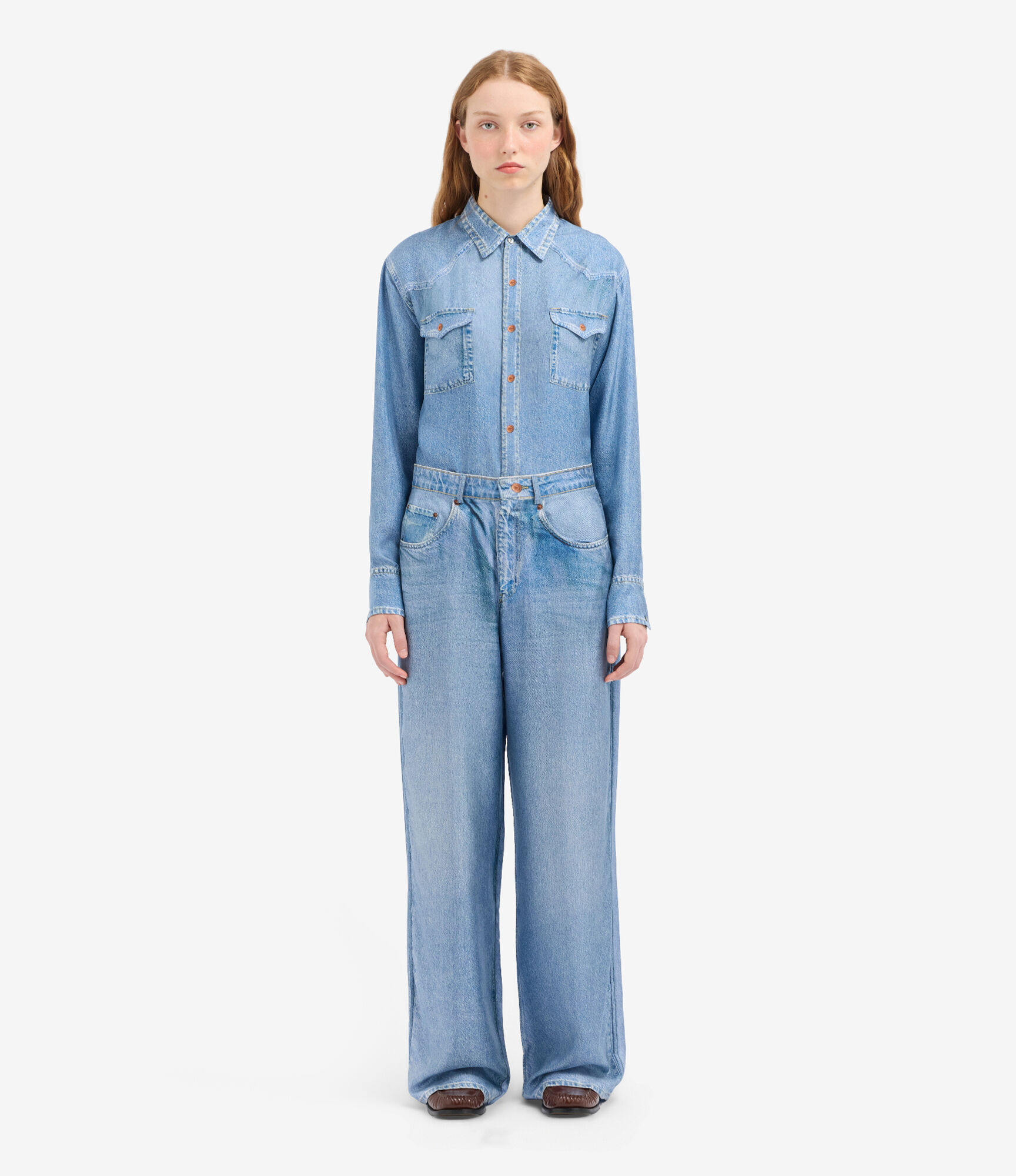ALOE Trousers Silk Faux-Denim in DENIM | Pierre-Louis Mascia®