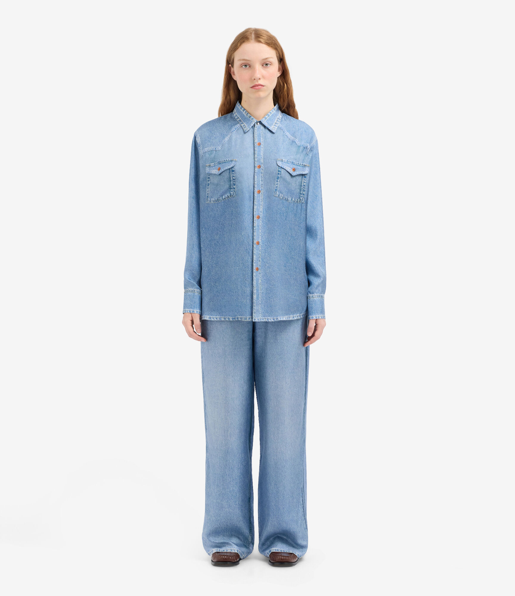 ALOE Longsleeve Shirt Silk Faux-Denim in DENIM | Pierre-Louis Mascia®