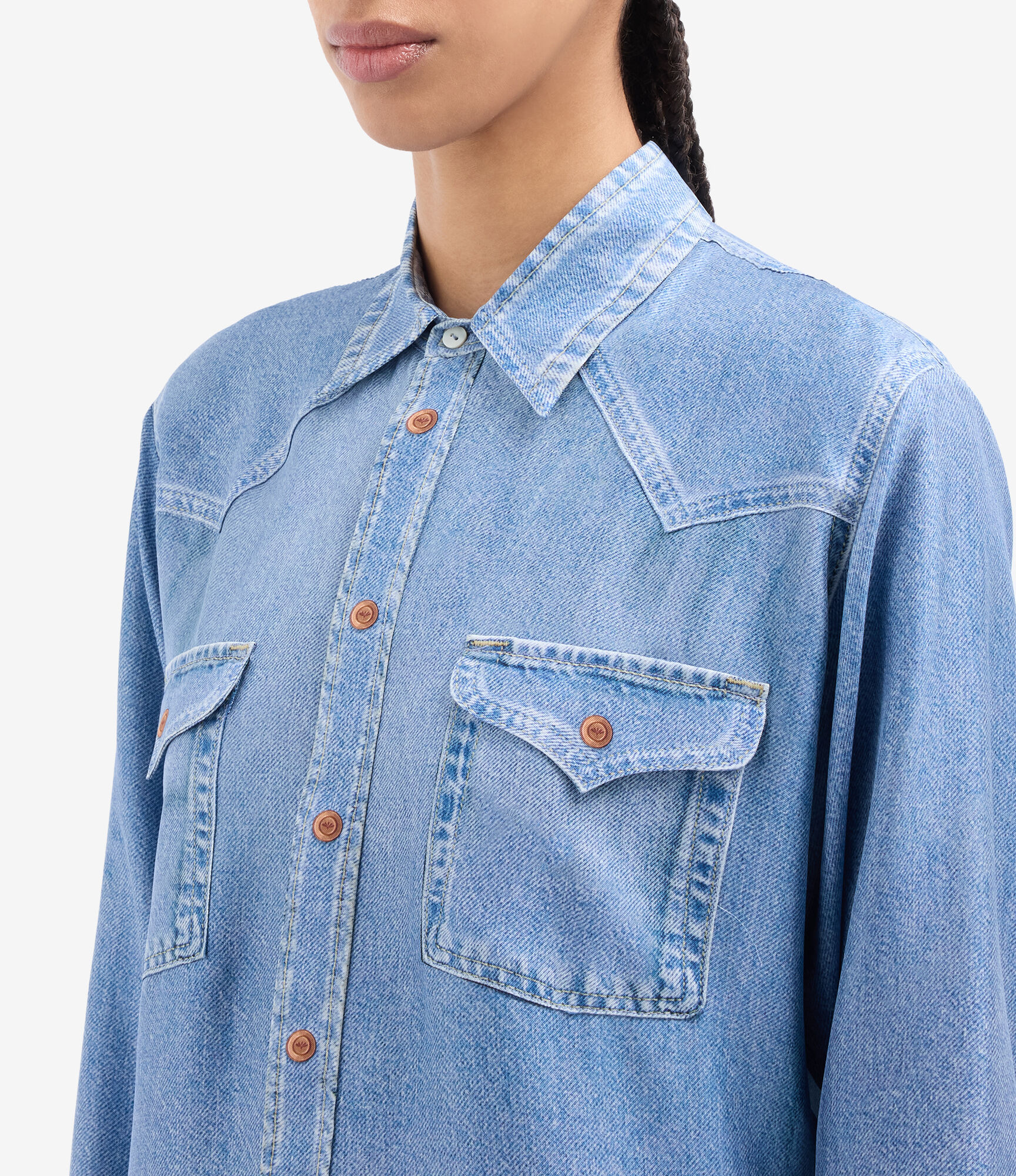 ALOE Longsleeve Shirt Silk Faux-Denim in DENIM | Pierre-Louis Mascia®