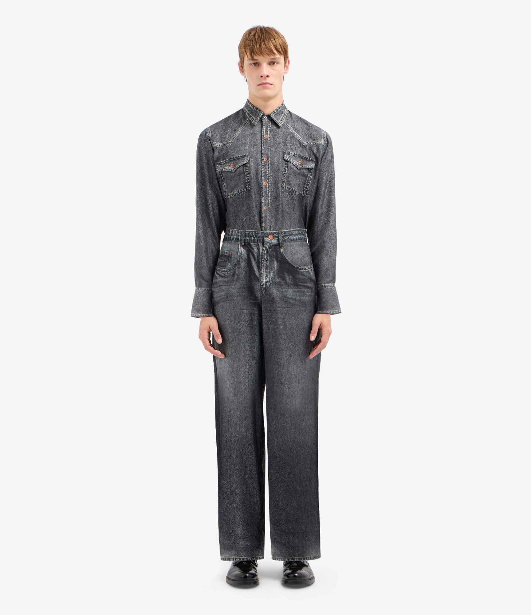 ALOE Trousers Silk Faux-Denim in BLACK DENIM | Pierre-Louis Mascia®