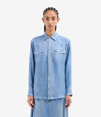 ALOE Longsleeve Shirt Silk Faux-Denim in DENIM | Pierre-Louis Mascia® display picture 1