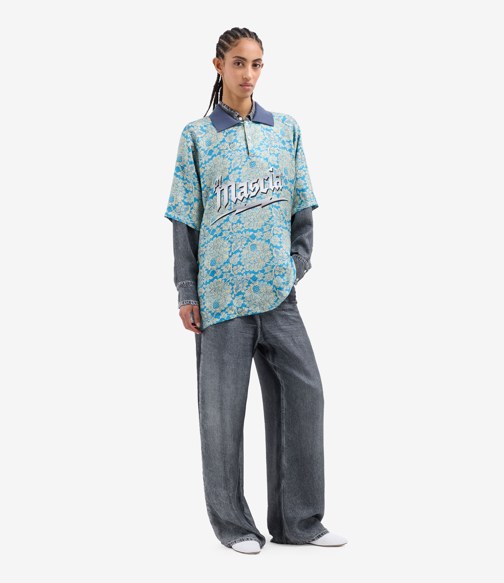 ALOE Longsleeve Shirt Silk Faux-Denim in BLACK DENIM | Pierre