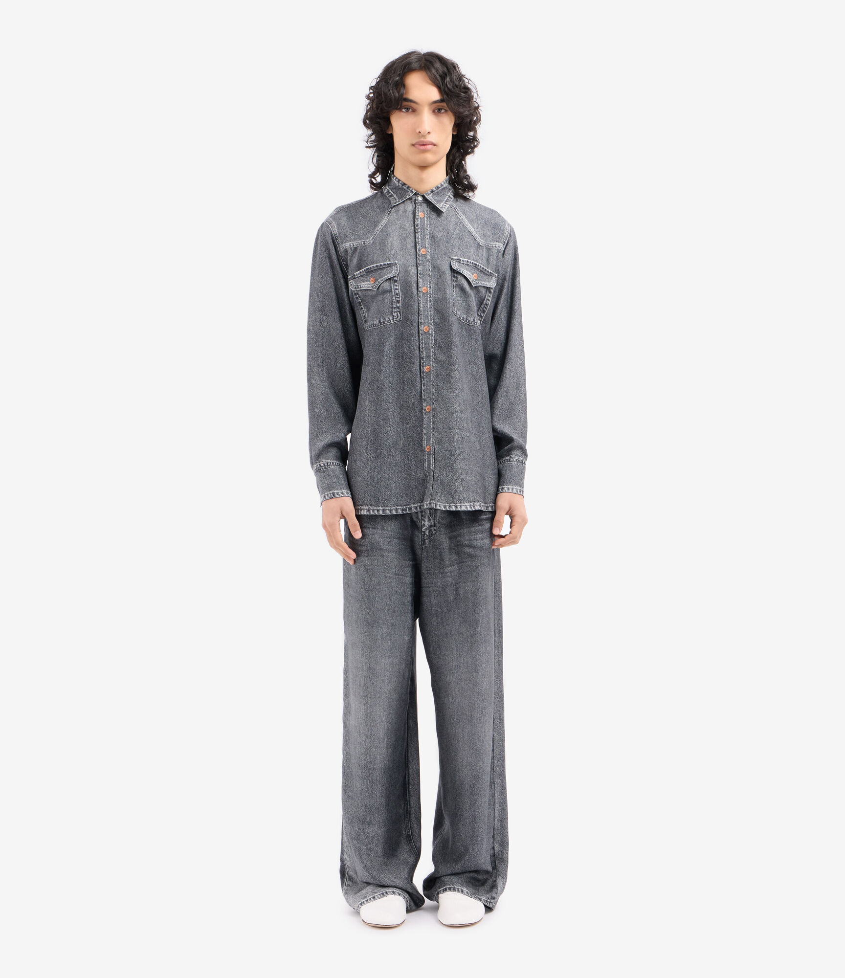 ALOE Longsleeve Shirt Silk Faux-Denim in BLACK DENIM | Pierre