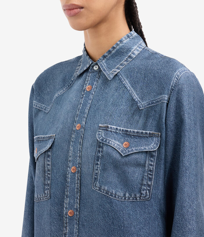 Pierre Louis Mascia ALOE Longsleeve Shirt Silk Faux-Denim DARK DENIM ALOESCML12657SE516081101