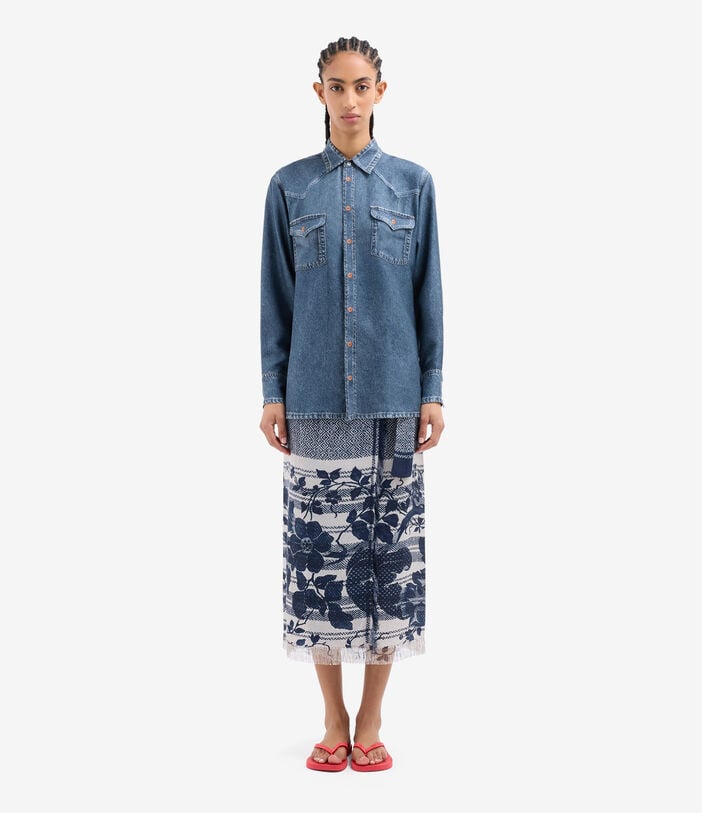 Pierre Louis Mascia ALOE Longsleeve Shirt Silk Faux-Denim DARK DENIM ALOESCML12657SE516081101