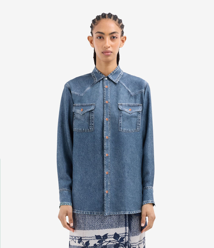 Pierre Louis Mascia ALOE Longsleeve Shirt Silk Faux-Denim DARK DENIM ALOESCML12657SE516081101