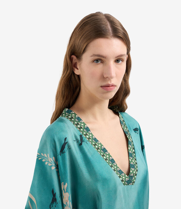 Pierre Louis Mascia ALOE Kaftan Coat Silk AQUAMARINE ALOESKL12428SE515004101