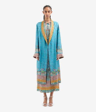 teal silk dressing gown Reversible Dressing Gown in Pale Cyan