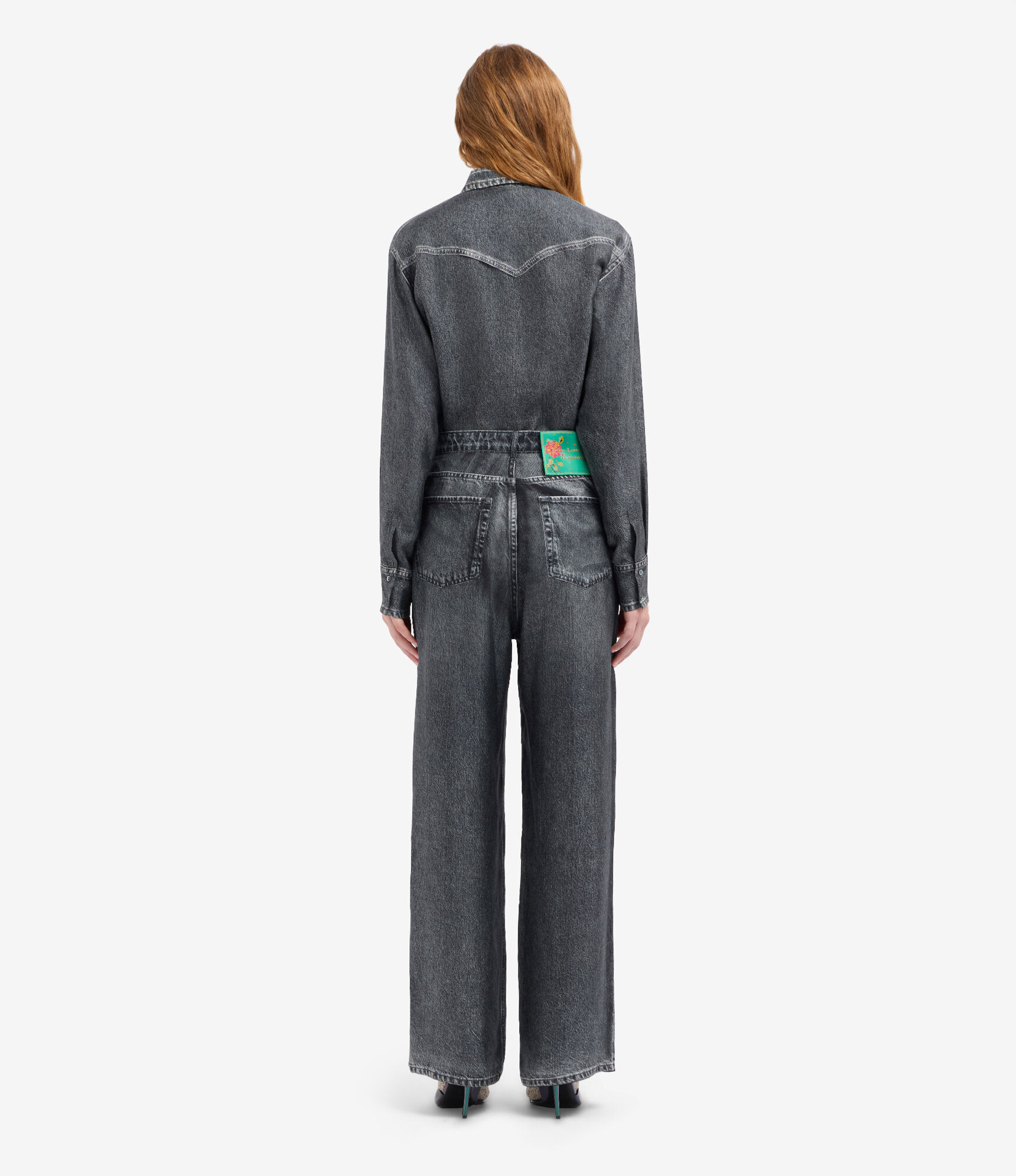ALOE Trousers Silk Faux-Denim in BLACK DENIM | Pierre-Louis Mascia®