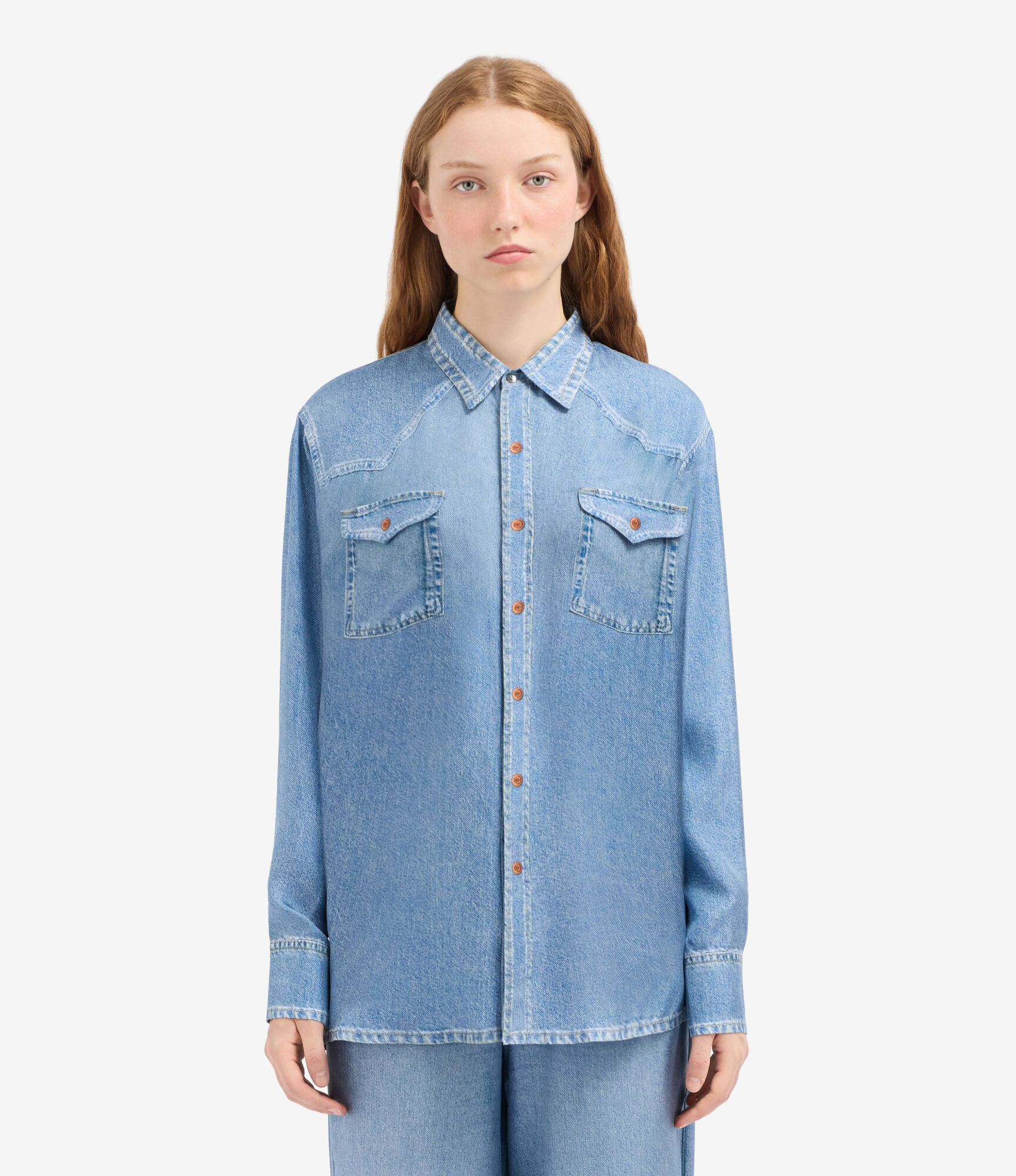 ALOE Longsleeve Shirt Silk Faux-Denim in DENIM | Pierre-Louis Mascia®