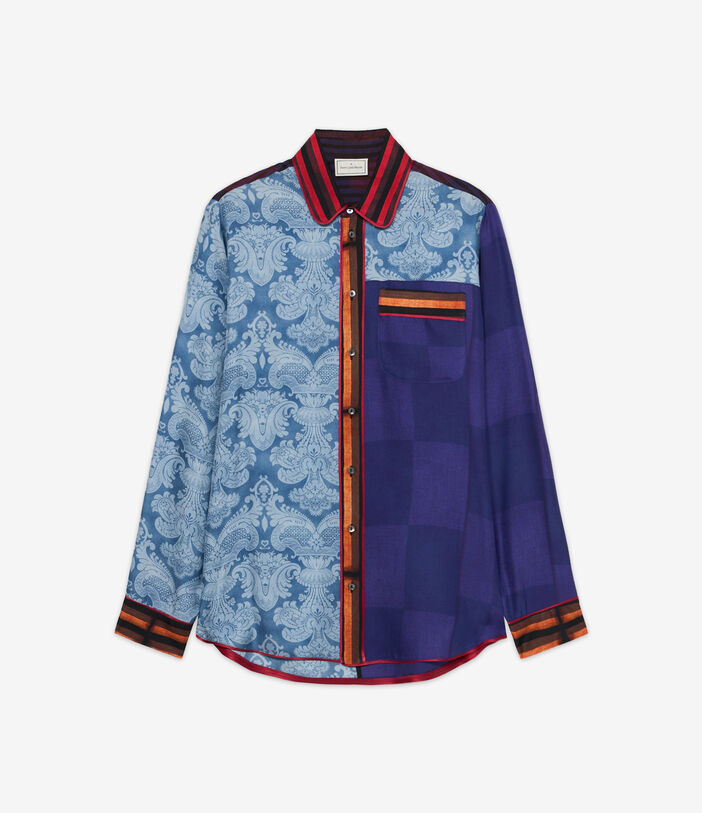 Pierre Louis Mascia ALOE Longsleeve Shirt Silk DAMASK SKY - ELECTRIC PURPLE ALOESCML10642SE514713101