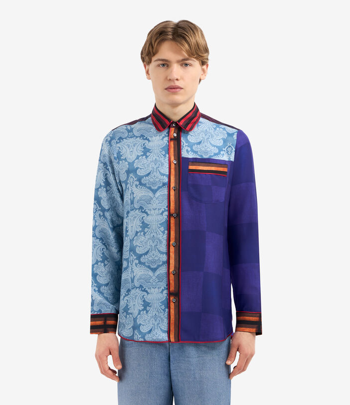Pierre Louis Mascia ALOE Longsleeve Shirt Silk DAMASK SKY - ELECTRIC PURPLE ALOESCML10642SE514713101