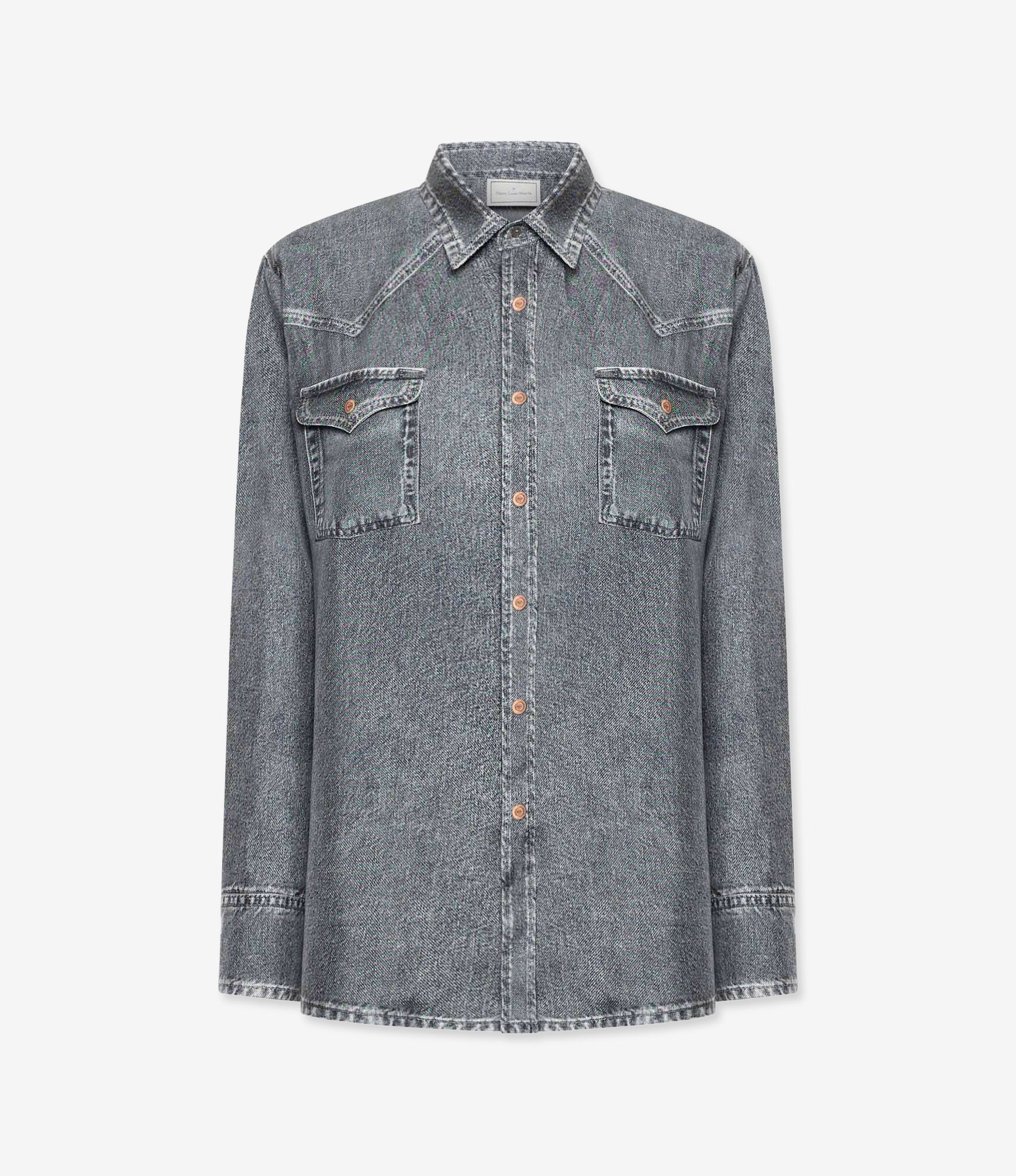 ALOE Longsleeve Shirt Silk Faux-Denim in BLACK DENIM | Pierre