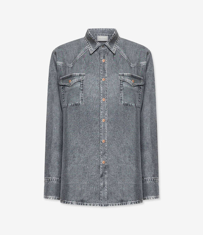 Pierre Louis Mascia ALOE Longsleeve Shirt Silk Faux-Denim BLACK DENIM ALOESCML12657SE516081103
