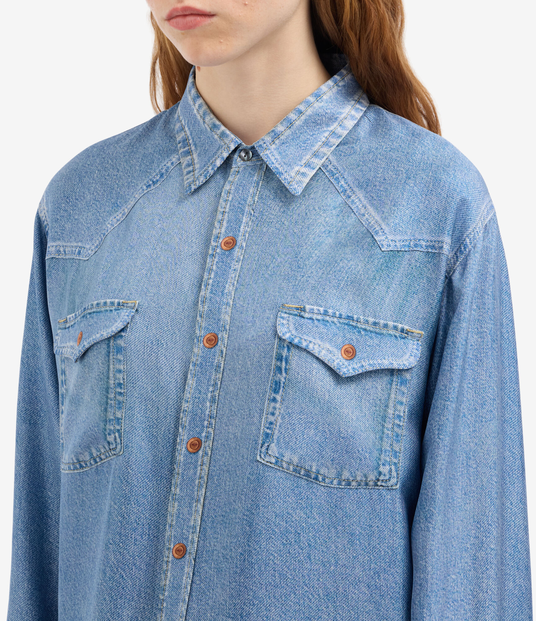 ALOE Longsleeve Shirt Silk Faux-Denim in DENIM | Pierre-Louis Mascia®