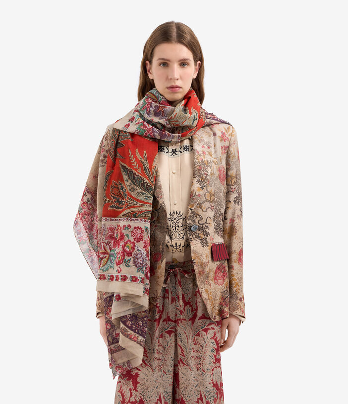 Pierre Louis Mascia HAWNBCI Shawl Scarf Cotton Silk 135x190 SPICE RED HAWNBCISW135X190PCO51433110130
