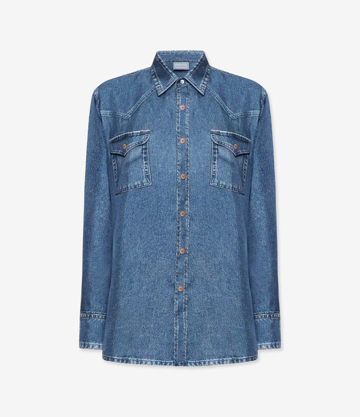 Pierre Louis Mascia ALOE Longsleeve Shirt Silk Faux-Denim DARK DENIM ALOESCML12657SE516081101