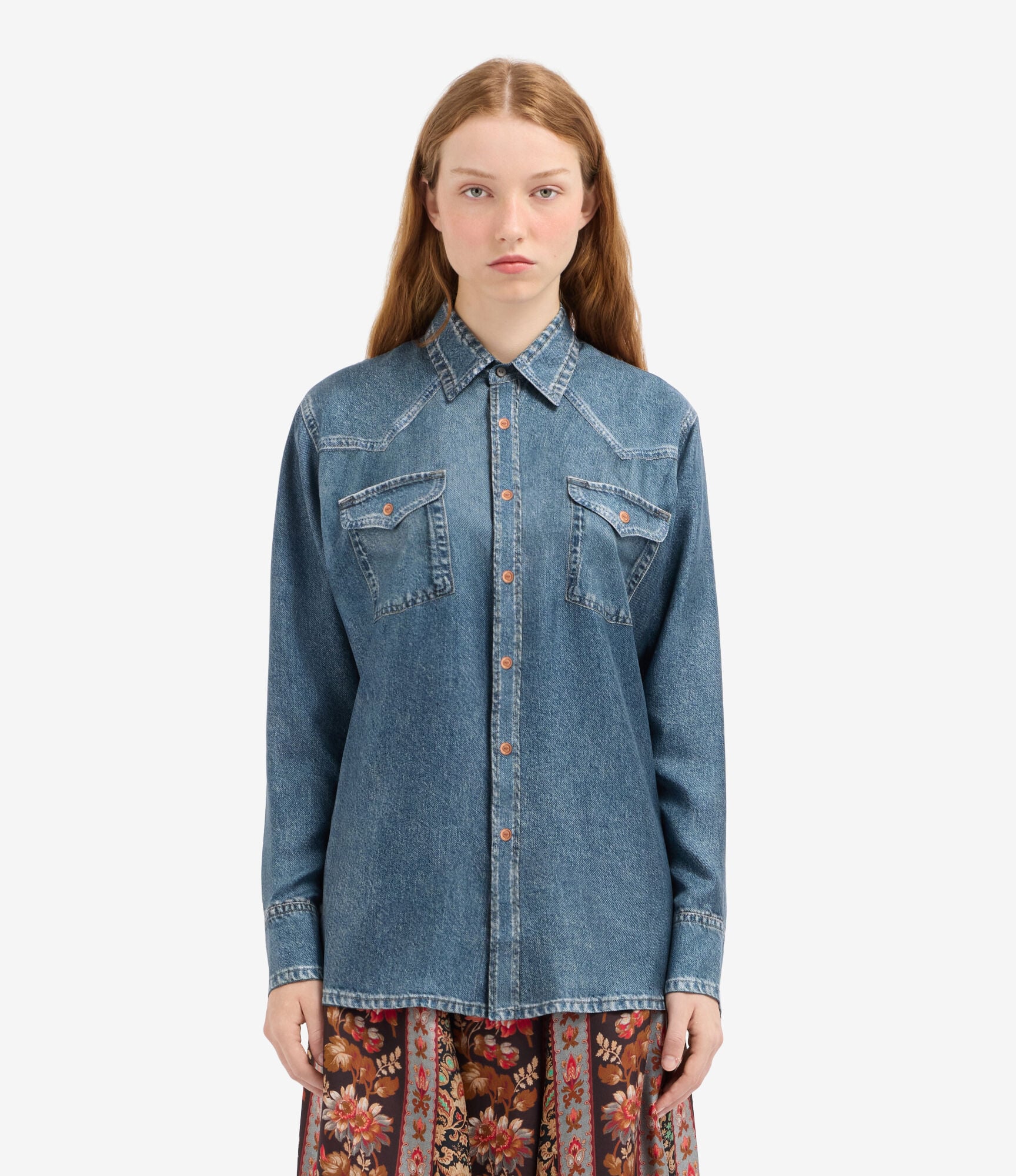 ALOE Longsleeve Shirt Silk Faux-Denim in DARK DENIM | Pierre-Louis