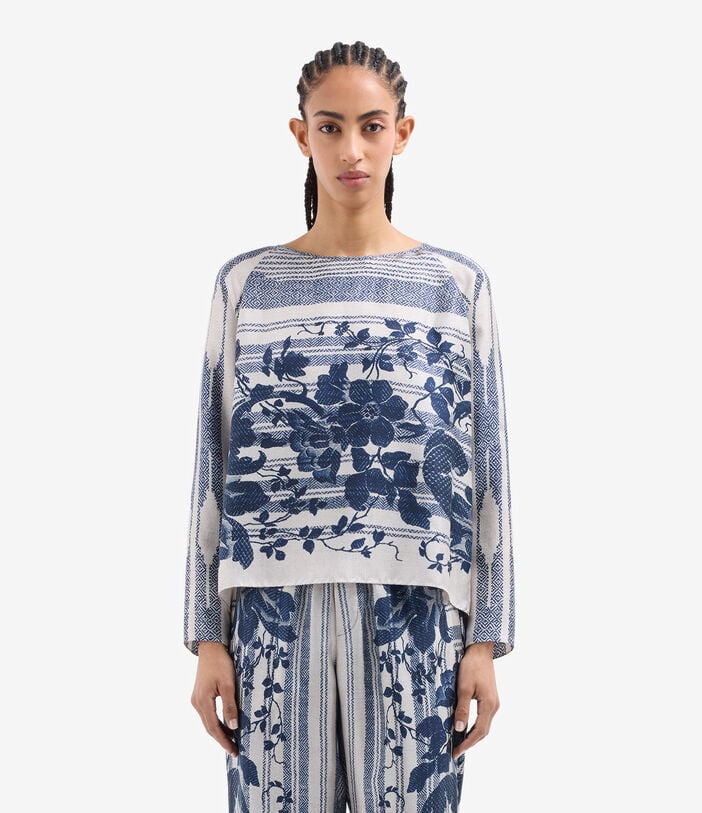 Pierre Louis Mascia ALOE Longsleeve Shirt Silk RAMPICANTE BLU ALOESCML10061SE518060101