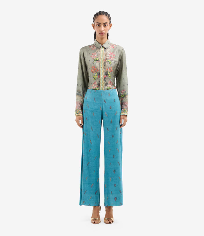 Pierre Louis Mascia ADANASTR Palazzo Trousers Silk ACQUA ADANASTRSVPT12409SE146797101