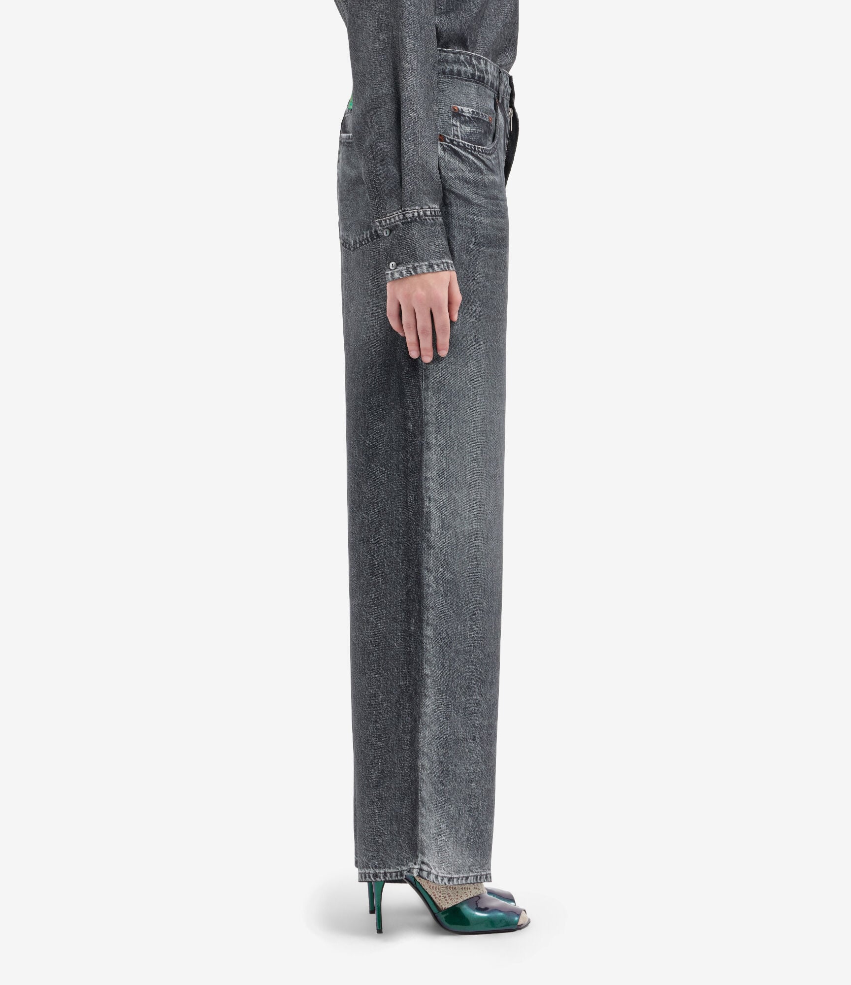 ALOE Trousers Silk Faux-Denim in BLACK DENIM | Pierre-Louis Mascia®