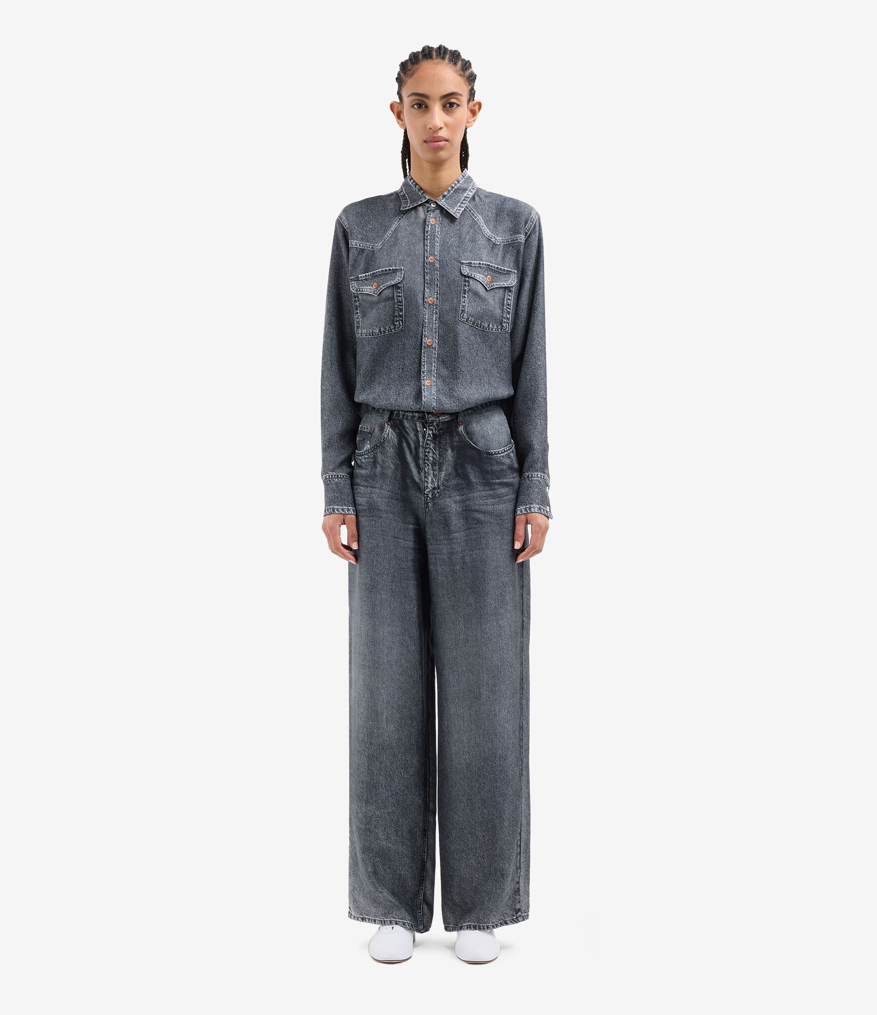 ALOE Trousers Silk Faux-Denim in BLACK DENIM | Pierre-Louis Mascia®