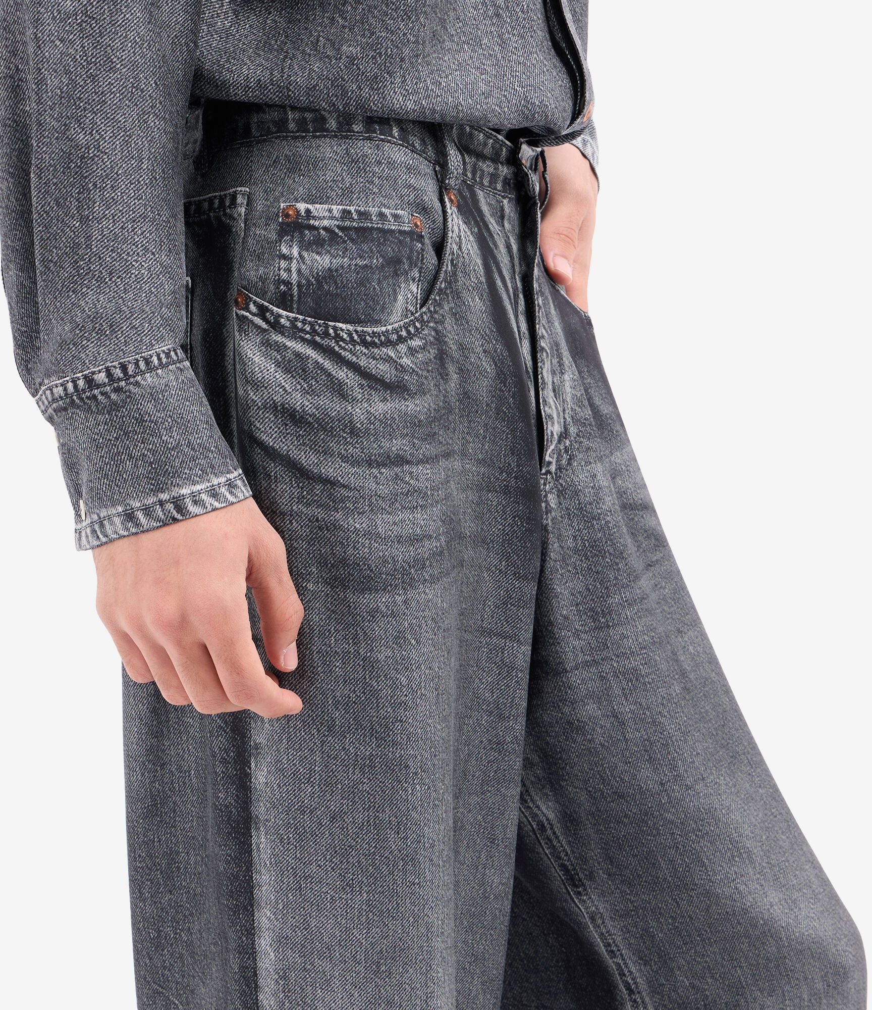 ALOE Trousers Silk Faux-Denim in BLACK DENIM | Pierre-Louis Mascia®