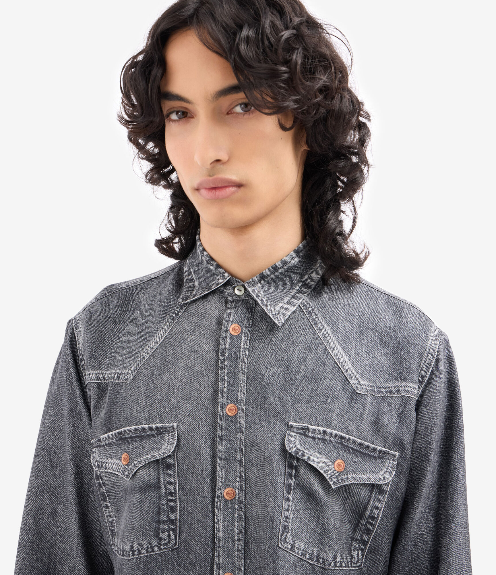 ALOE Longsleeve Shirt Silk Faux-Denim in BLACK DENIM | Pierre