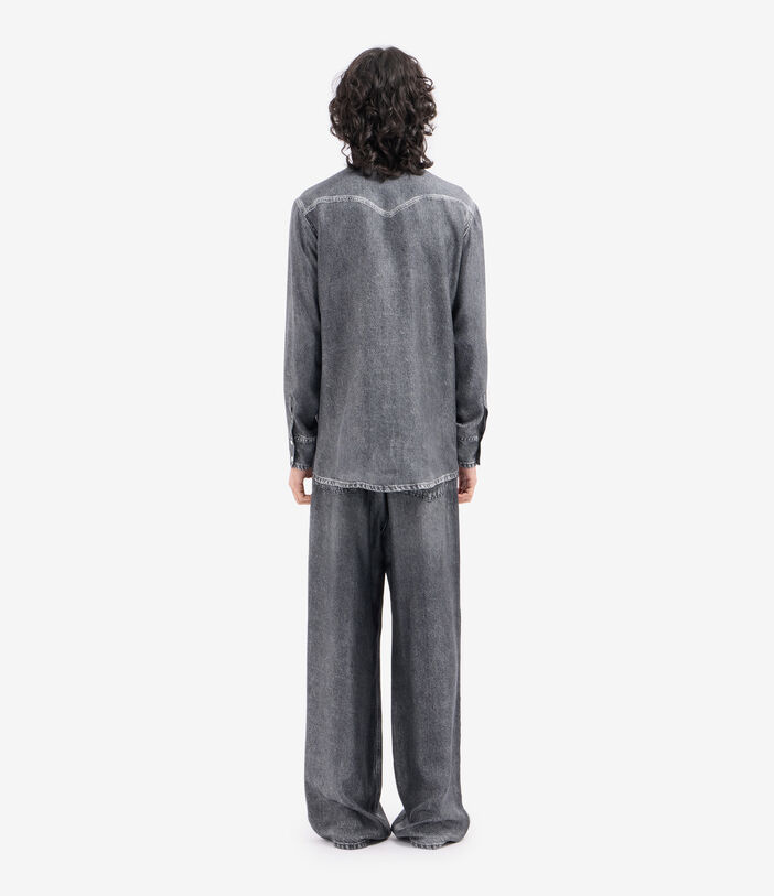 Pierre Louis Mascia ALOE Longsleeve Shirt Silk Faux-Denim BLACK DENIM ALOESCML12657SE516081103